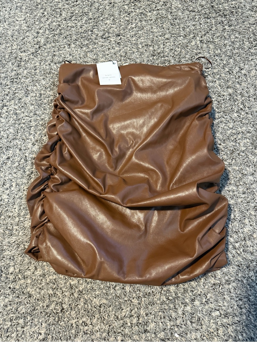 ByEgreis Liza Brown Faux Leather Ruched Mini Skirt Size M
